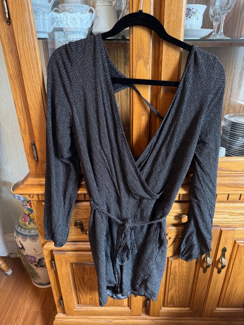 Abercrombie & Fitch Black Polka Dot Trim Romper